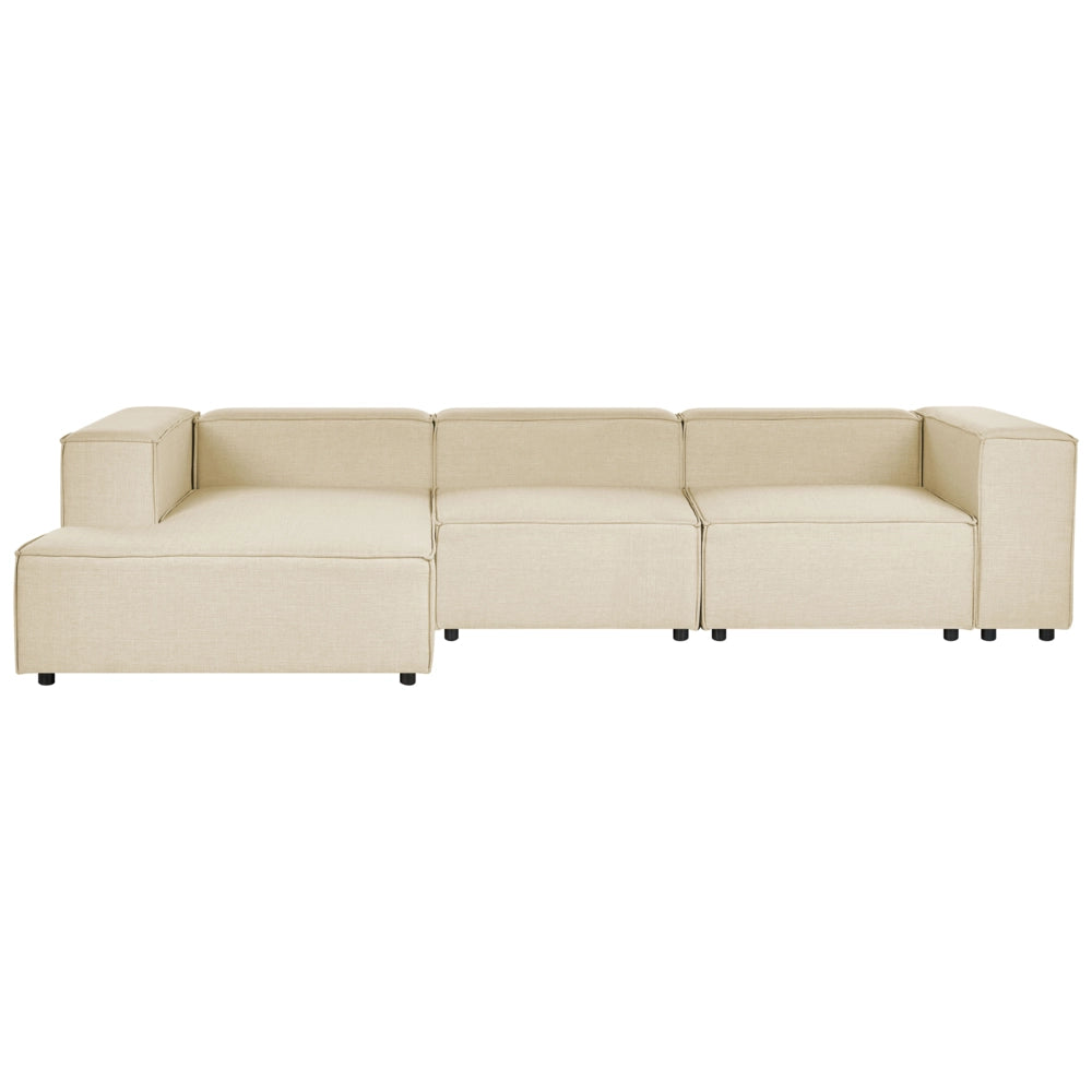 Divano modulare a destra Divano angolare componibile a 3 posti in lino beige con gambe nere Soggiorno moderno