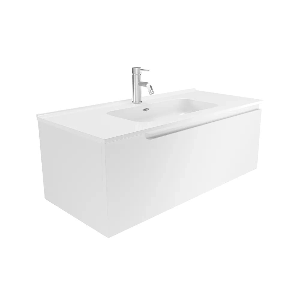 Mobile bagno sospeso 90 cm un cassetto bianco opaco con lavabo | Ardenne