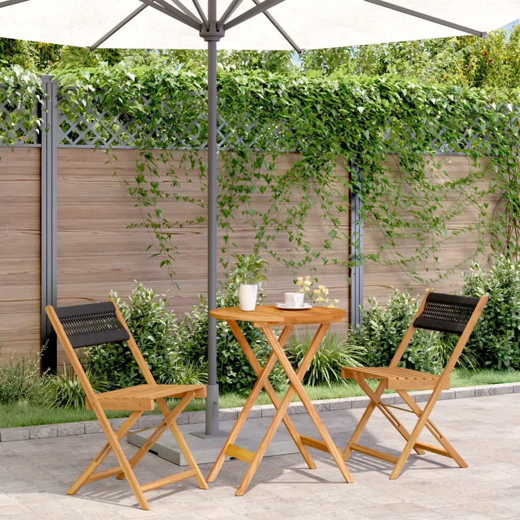 Set da Bistrot 3pz | Set Salotto da Giardino Nero in Polipropilene e Legno Massello