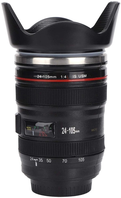 Porta caffè con coperchio retrattile - Acciaio inossidabile - Forma cilindrica - Capacità 400ml - Ideale per fotografi - Peso 274g - Portamoka da viaggio