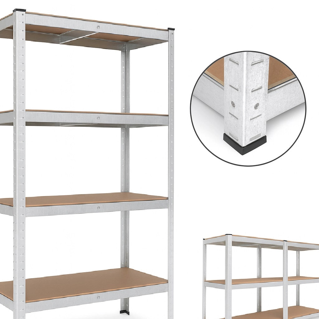 Kit 2 Scaffali Metallo Zincato 5 Ripiani Legno MDF 90x40 H180cm Garage Casa