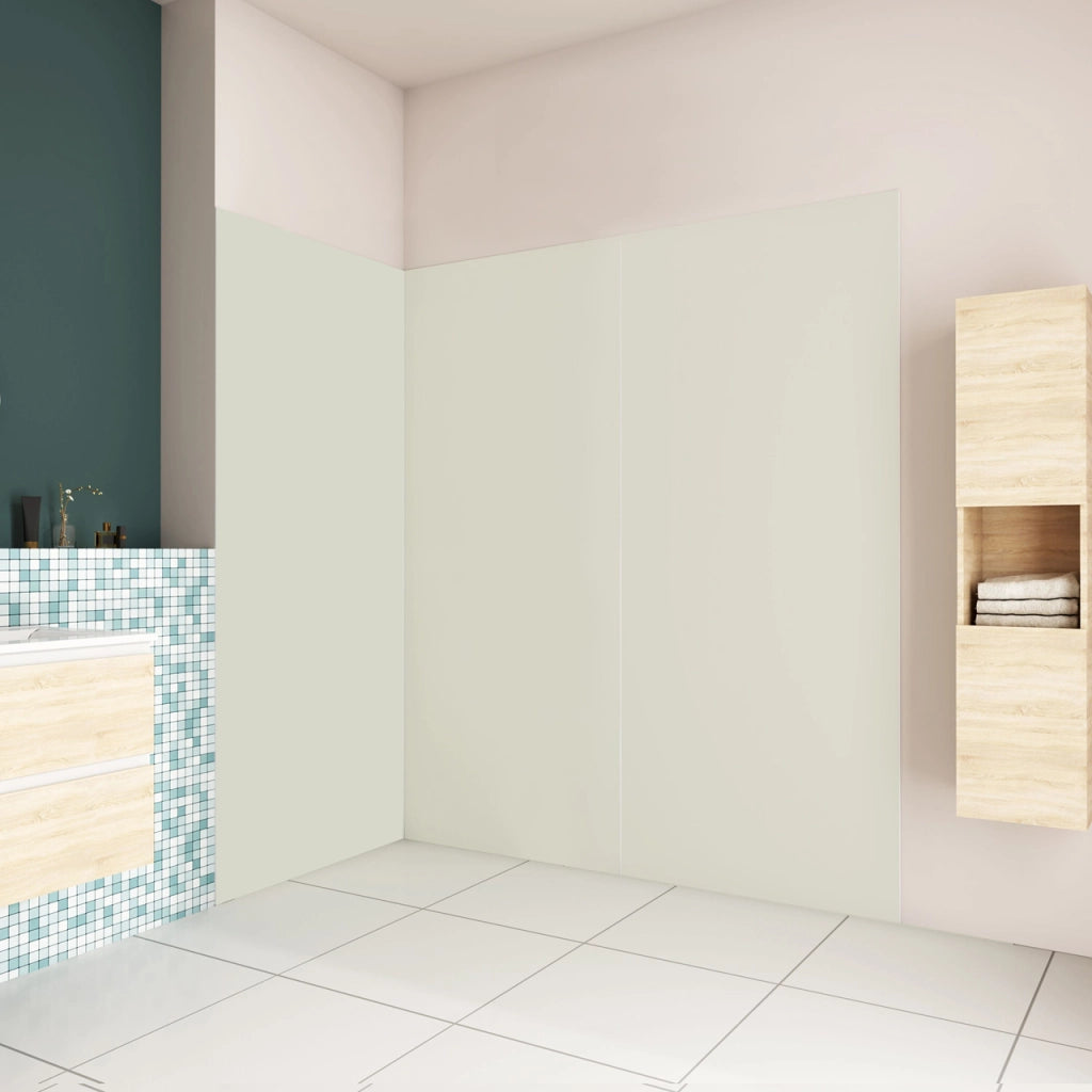 H.210 cm Pannello Doccia ad Angolo 80x100x120 cm Realizzato in Alluminio da 3 mm con Profili Finitura Bianco Avorio per Rivestimento Parete Bagno