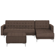 Divano letto angolare in tessuto capitonné marrone moderno a forma di L componibile a 4 posti con ottomana chaise longue versione sinistra