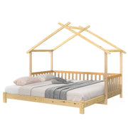 Letto Casetta Letto Singolo Estensibile con Sponde; 200 x 90 cm e 200 x 180 cm; senza Materasso; Legno Massello Naturale