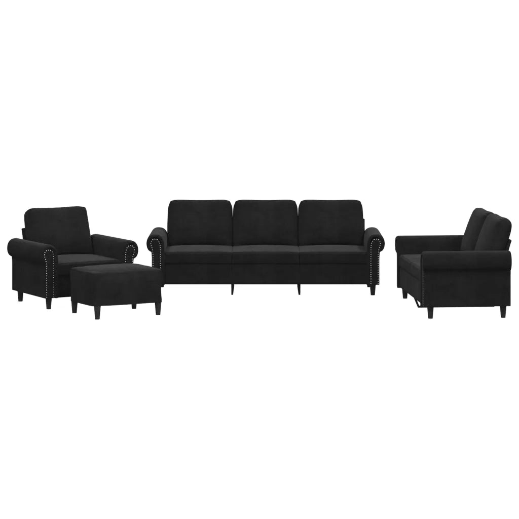 Set di Divani 4 pz con Cuscini Nero in Vellutocod mxl 83296