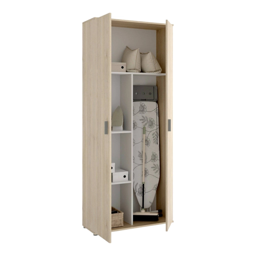 Armadio multiuso Arna, Mobile multifunzione portascope, Guardaroba a 2 ante, 78x35h190 cm, Rovere