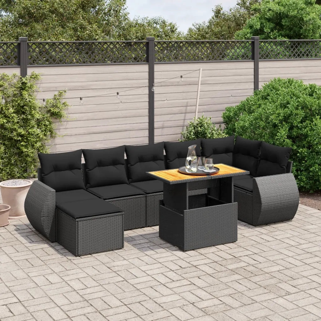 Set Divani da Giardino con Cuscini 8 pz Nero in Polyrattan 3275820