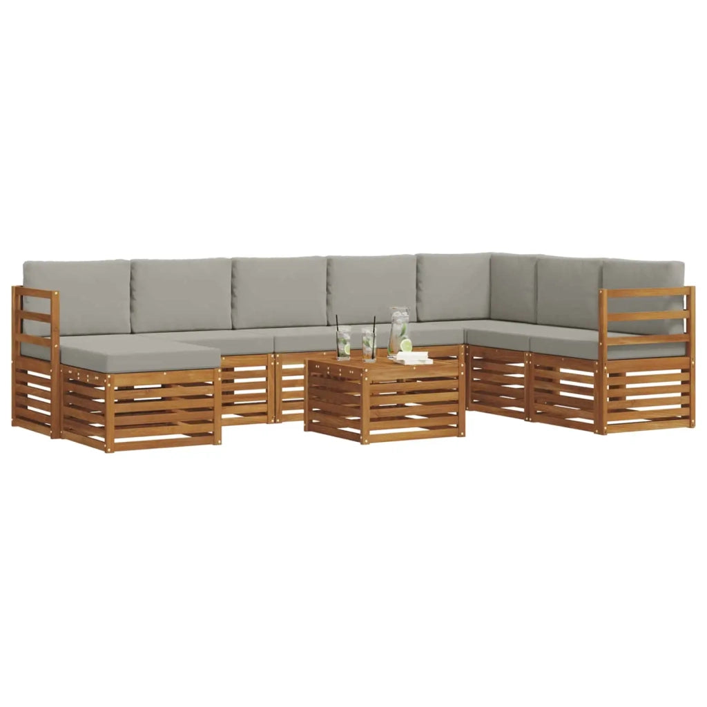 Set di divani da esterno 9 pcs Grigio Naturale e Chiaro