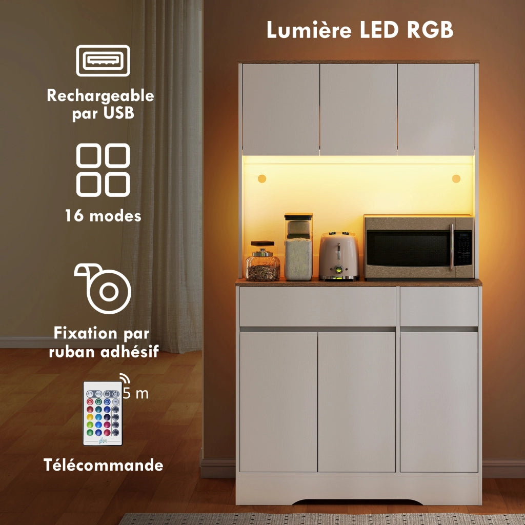 Buffet da cucina ¨C zephmum ¨C 6 ante, 2 cassetti, bianco, con luce LED