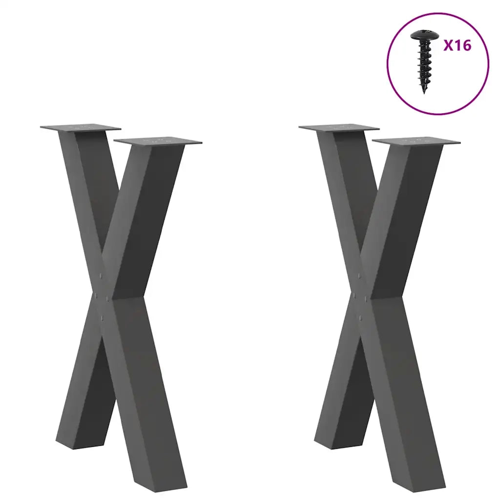 Gambe per tavolo da pranzo a forma di X 2 pz | Piede del tavolo Antracite 50x(72-73) cm Acciaio