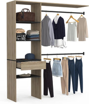 MELINE 160 x 40 x 180 cm set spogliatoio in faggio con ripiani neri + cassetto + armadio doppio