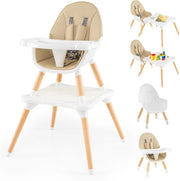 6-in-1 Seggiolone per Neonati, Seggiolone Prima Pappa, Tavolo e Sedia Convertibile per Bambini, Imbracatura di Sicurezza, Vassoio Rimovibile, per Bambini 6-36 Mesi (Beige+Bianco)