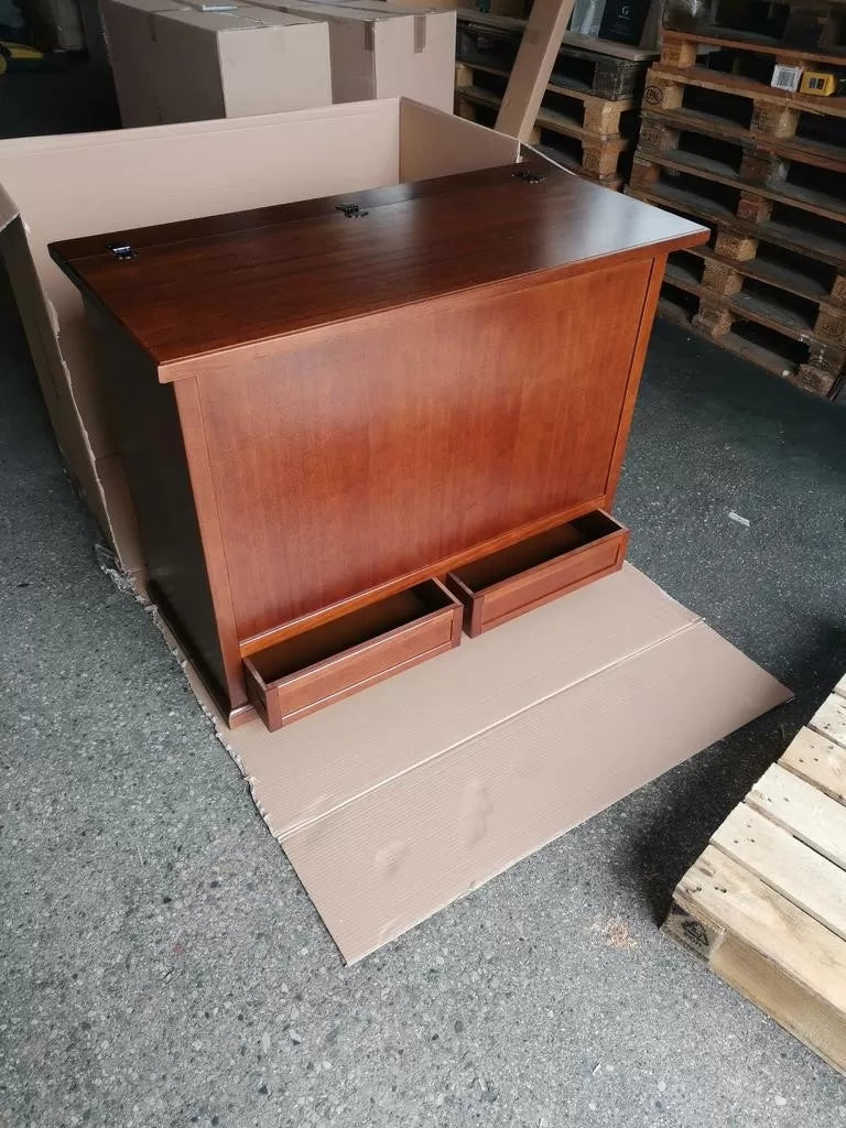 Baule 2 cassetti con ribalta in legno arte povera tinta noce 120x55x95 (530) - Mobili 2G