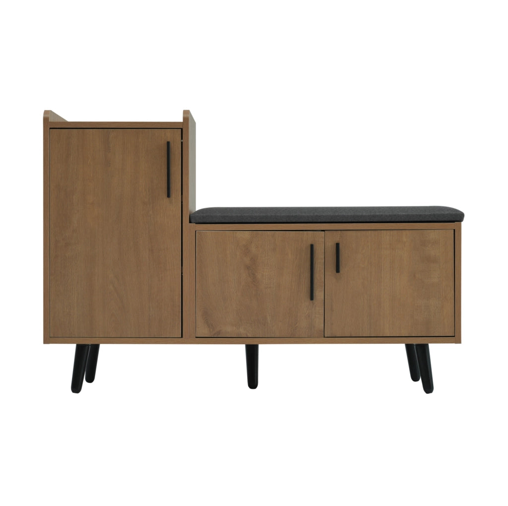 Schuhbank con seduta imbottita e ripiani interni; 100x34x68;5 cm; naturale