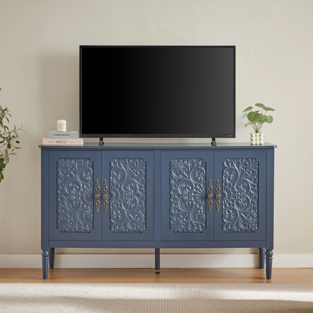 Sideboard 160x40x89 cm con ampio spazio contenitivo in truciolare; MDF e metallo; blu navy