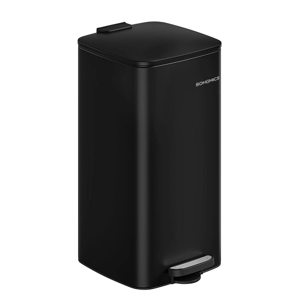 SONGMICS Pattumiera da Cucina, Cestino da 30 L, Cestino a Pedale in Acciaio, con Secchio Interno, Chiusura Morbida e Resta Aperto, Argento Metallizzato LTB593E01