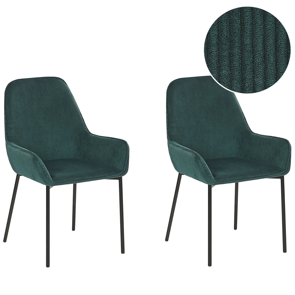 Set di 2 sedie per sala da pranzo sedile imbottito in tessuto di velluto a coste gambe in metallo Nero stile moderno