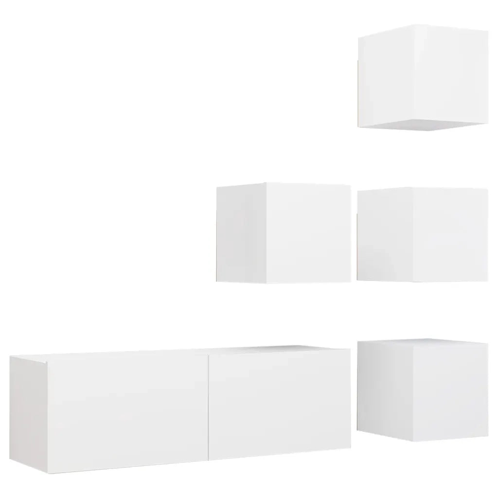 Set Mobili Porta TV 5 pz-Set di 5 Credenza per TV Bianco in Legno Multistrato