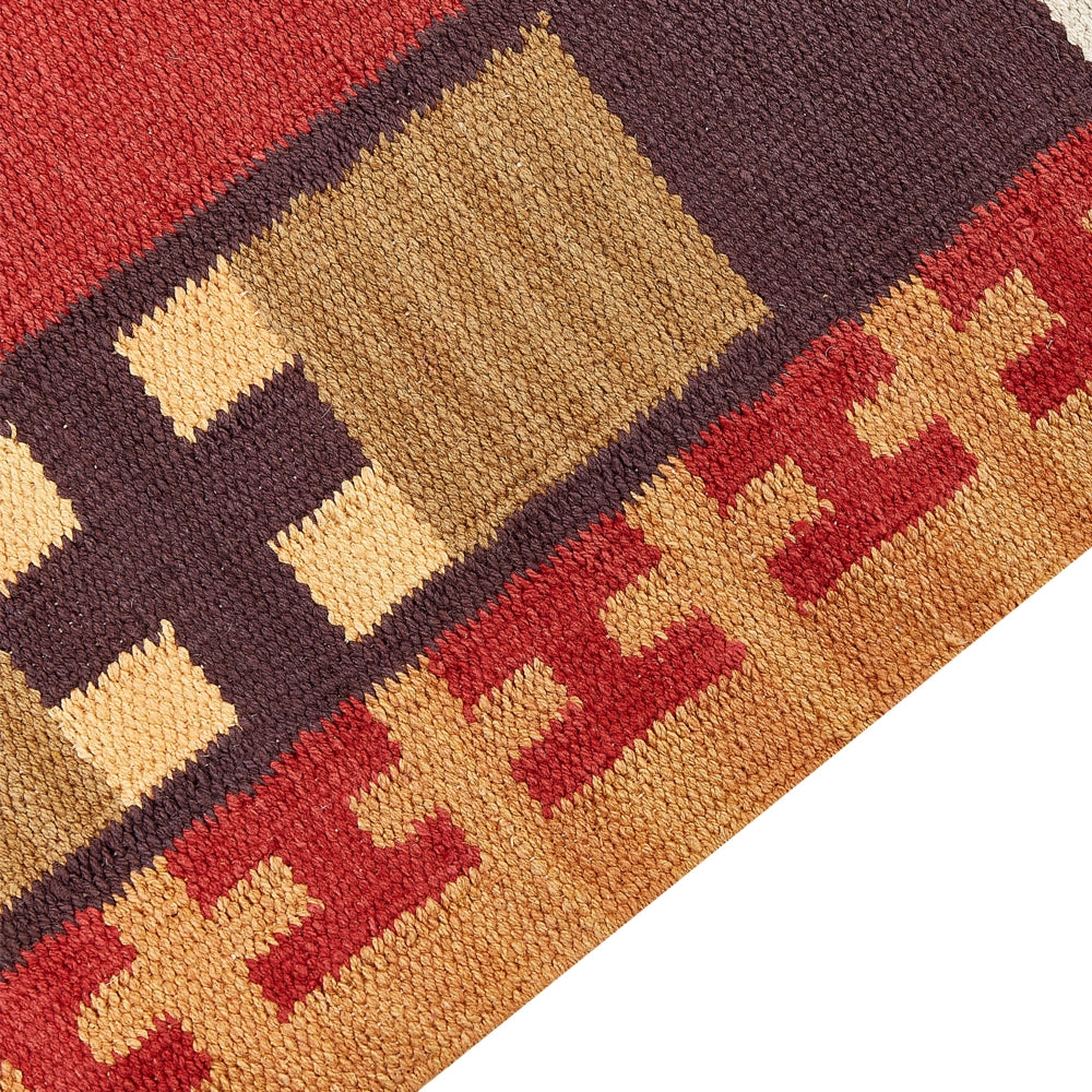Tappeto Kilim in cotone tessuto a mano reversibile con motivo geometrico e nappe multicolore 140 x 200 cm soggiorno camera da letto