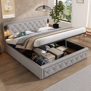 LETTO Contenitore 180x200 cm con downlight e USB, lino grigio