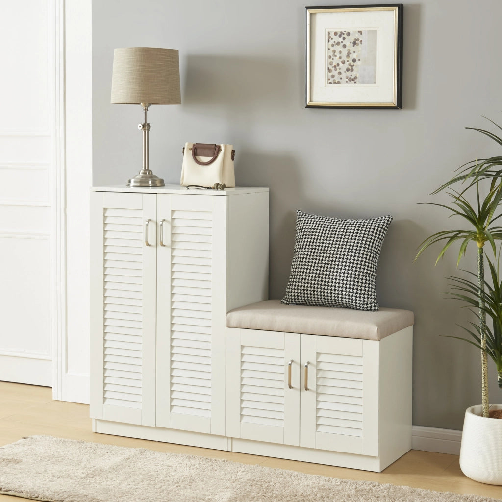 Set Løten di Armadio Scarpiera e Panca 97 x 120 x 36 cm Bianco [en.casa]