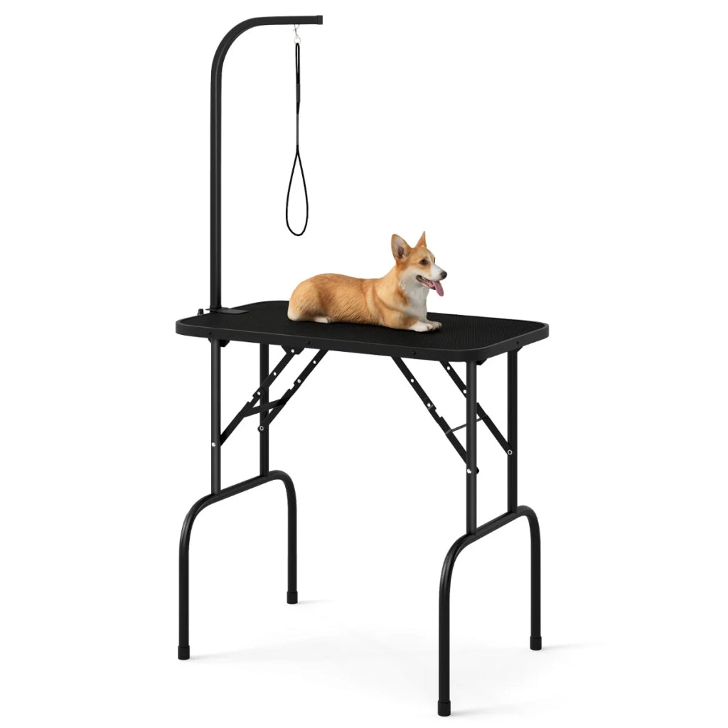 Tavolo da toelettatura per cani 80,5 x 46 x 76,5 cm con braccioli regolabili e vassoio in metallo nero antiscivolo 20_0014054