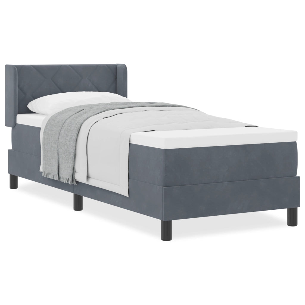 Letto Box Spring con Materasso Grigio Scuro 80x200 cm in Velluto