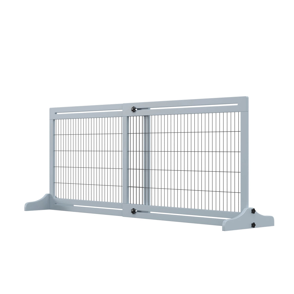 Cancellino per Cani Estensibile da Interno in Legno e Acciaio. 104-180x36x69cm. Blu-grigio