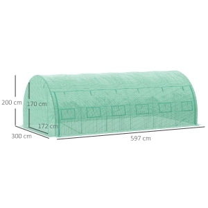 Serra tunnel 5,97 x 3 x 2 m con porta a cerniera, finestre arrotolabili e struttura in acciaio zincato