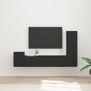 Set mobile TV Montaggio a parete 4 pcs Nero Legno multistrato 3408998