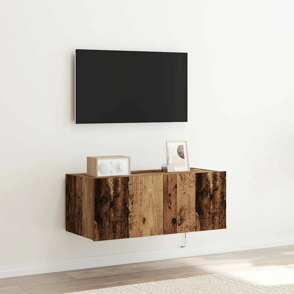 Mobile TV da parete con LED Legno vecchio 80 x 35 x 31 cm 863104