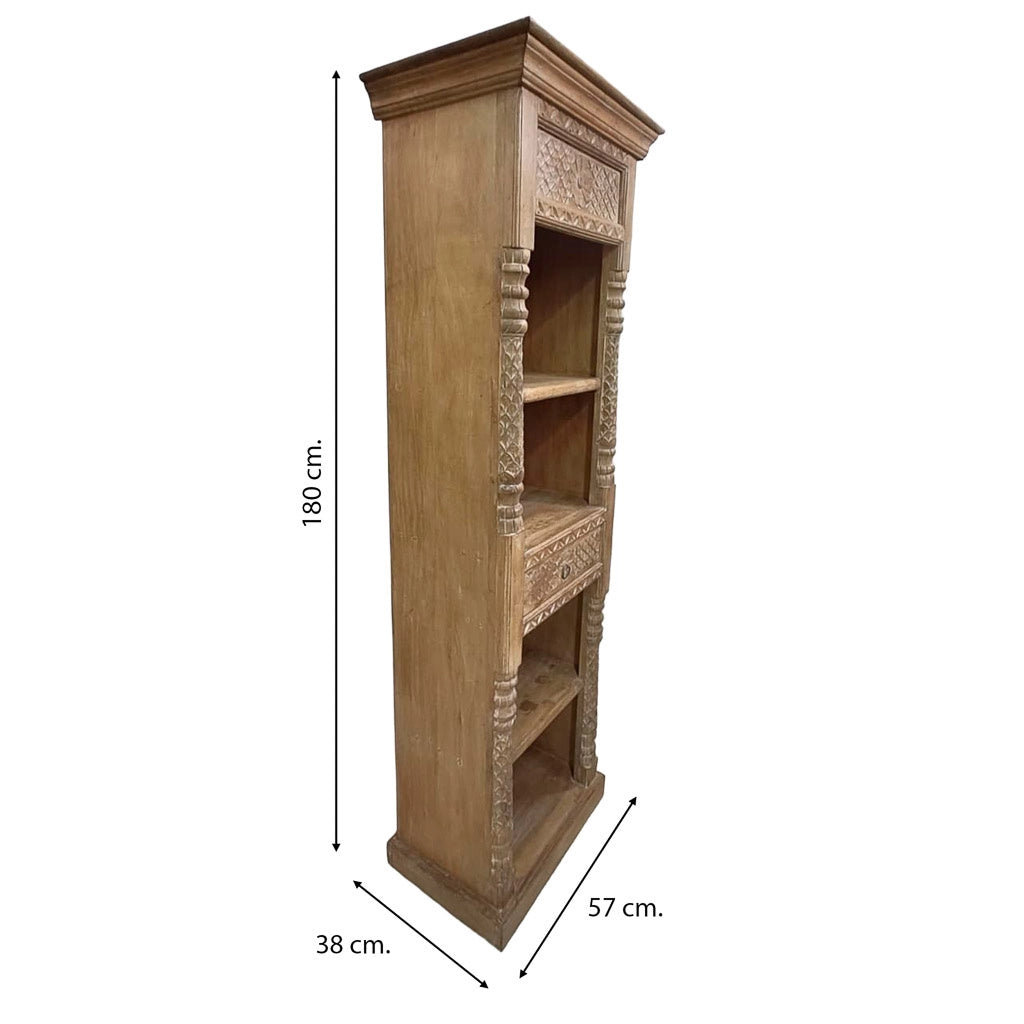 Libreria in legno con finitura artigianale marrone, 57x38x180h cm