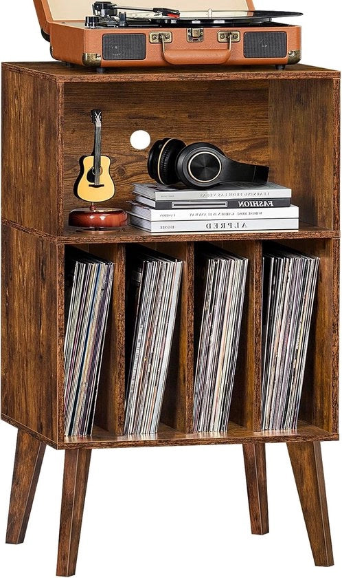 Tavolo da dischi standard, supporto per giradischi standard offre spazio per un massimo di 160 album, ripiano per dischi in vinile Mid-Century, tavolo con gambe in legno, cassettiera per giradischi e vetrina per la camera da letto, bianco