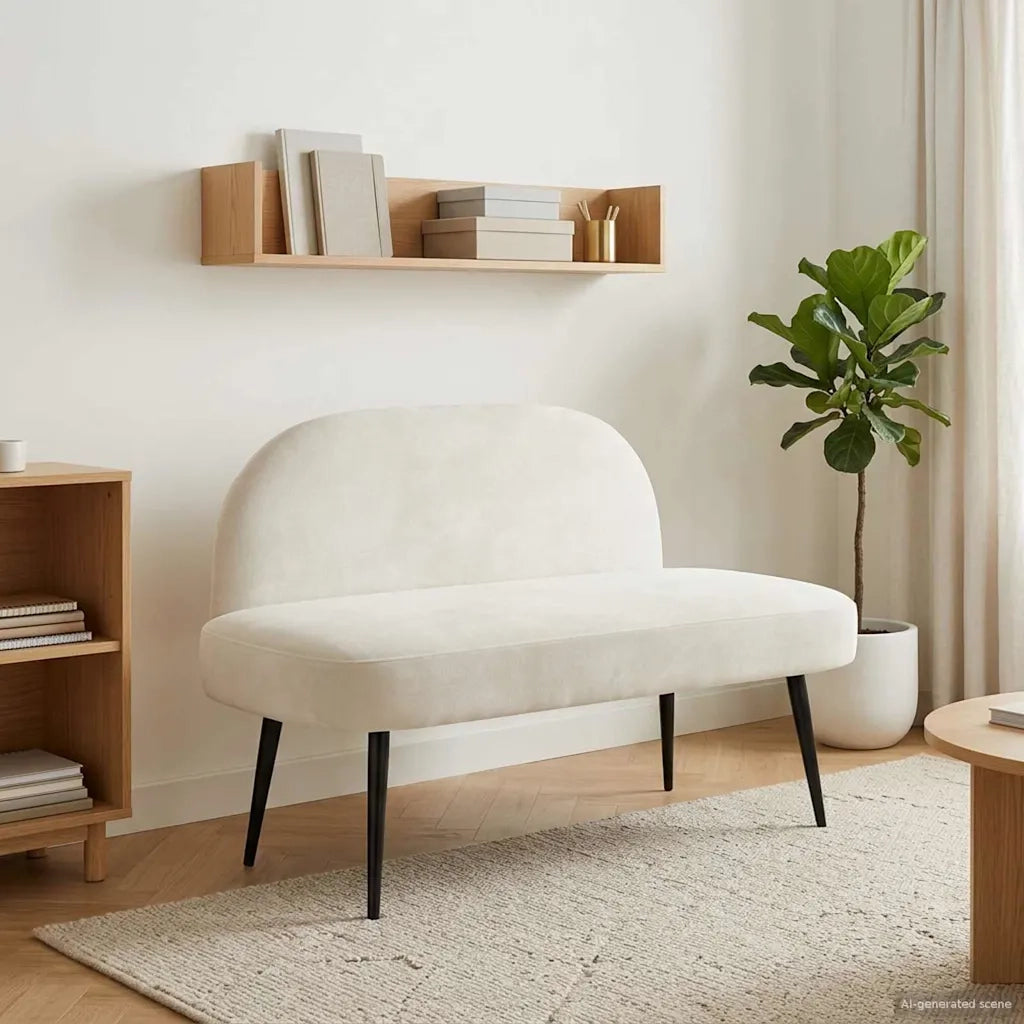 Panchina imbottita con schienale Crema 110 x 60 x 76 cm Velluto