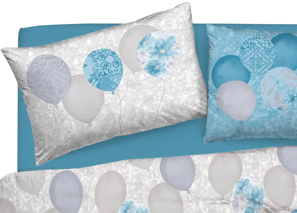 Copripiumino Sacco Piumone Pensieri Delicati Cotone Disegno Palloncini - Singolo - Azzurro