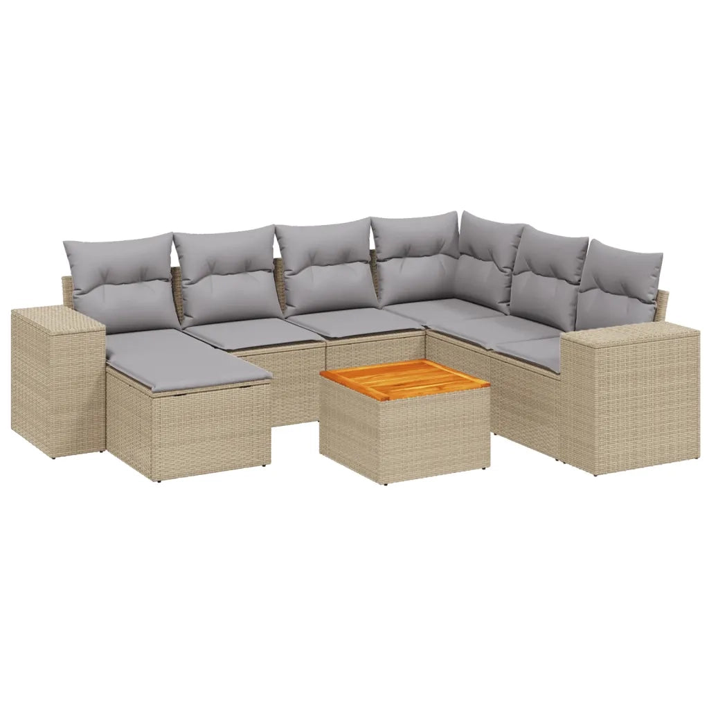 Set Divano da Giardino 8 pz con Cuscini Beige in Polyrattan 3257893