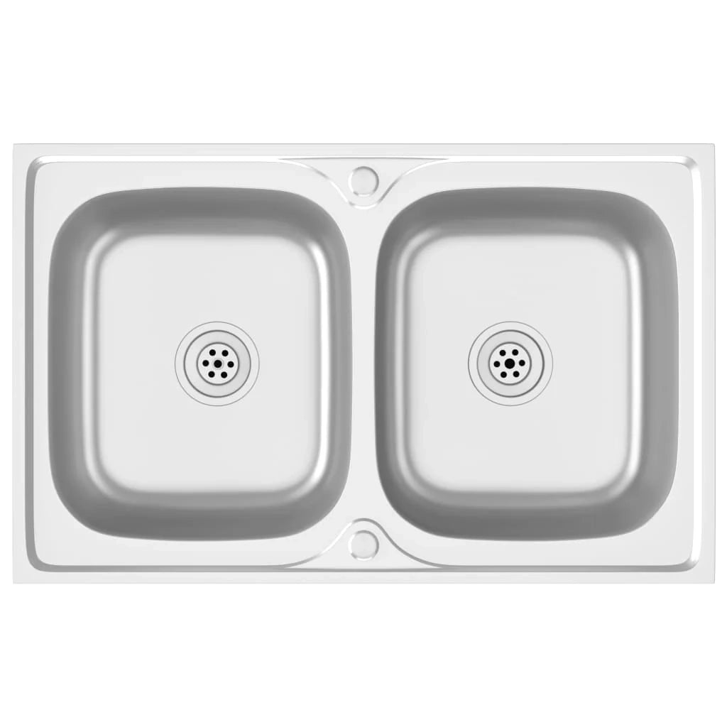 Lavello da cucina a doppio lavello lavello da cucina da incasso lavello da incasso per interni domestici argento 80 x 50 cm acciaio inox 02_0002429