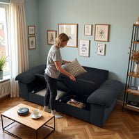 Divano 2 posti con contenitore - Xylo - Design cloud, tessuto morbido, nero