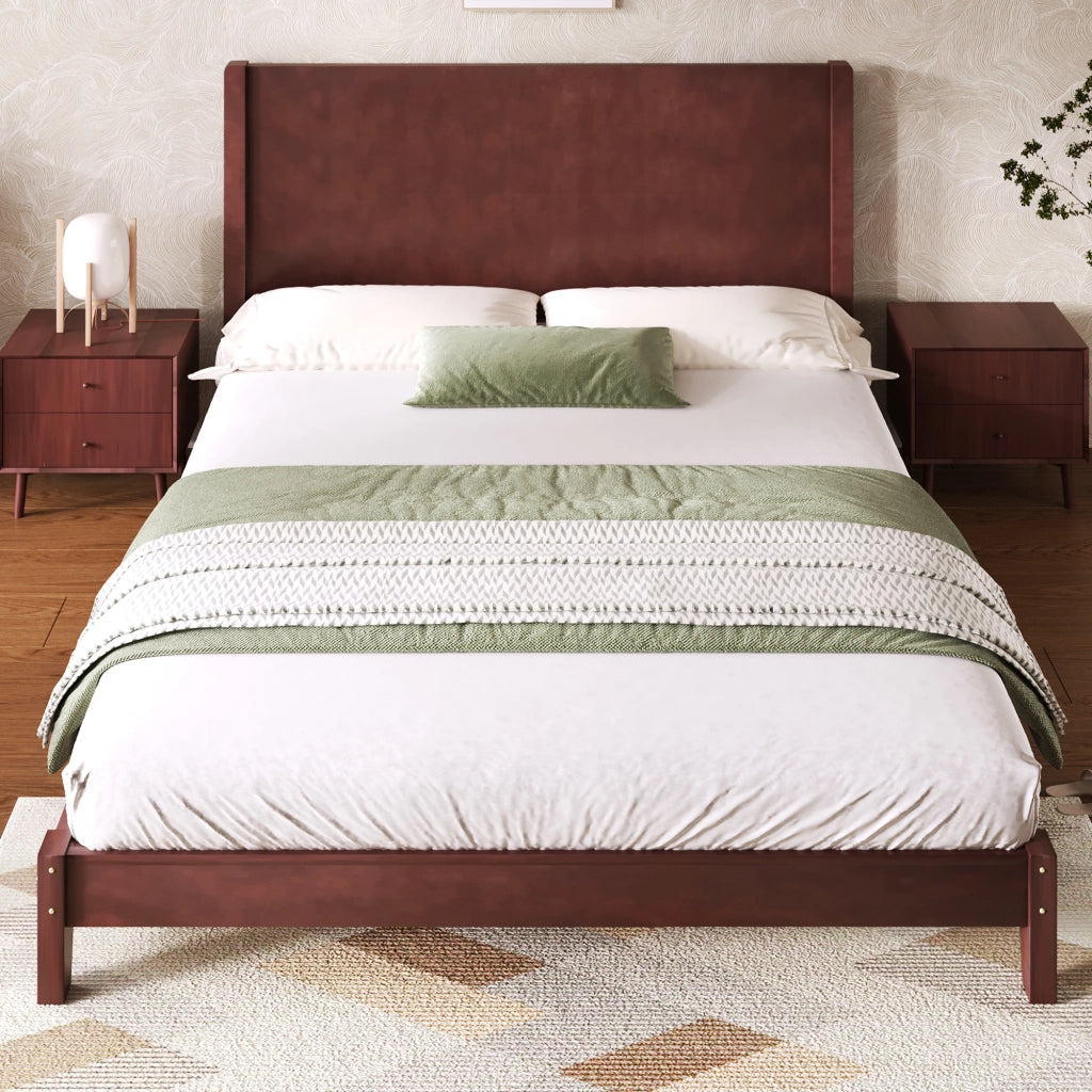 Letto per adulti 160 × 200 cm con testiera, rete inclusa, senza materasso, in MDF e betulla, marrone