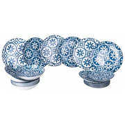 Villa d'Este Home Tivoli 5918691 Paxos Servizio Piatti 18 Pezzi in Ceramica Bianco e Blu colore Bianco e Blu