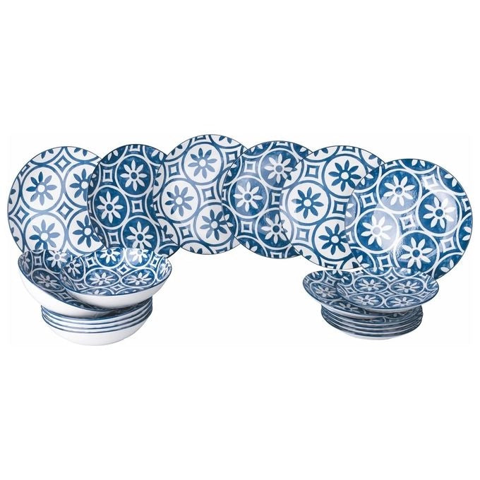 Villa d'Este Home Tivoli 5918691 Paxos Servizio Piatti 18 Pezzi in Ceramica Bianco e Blu colore Bianco e Blu