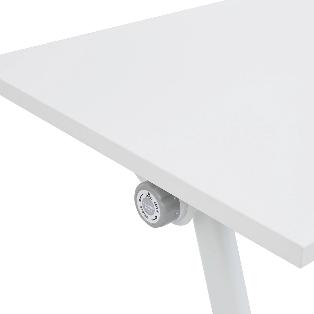 Scrivania rettangolare pieghevole con rotelle portatile con struttura in metallo bianco 120 x 60 cm stile moderno