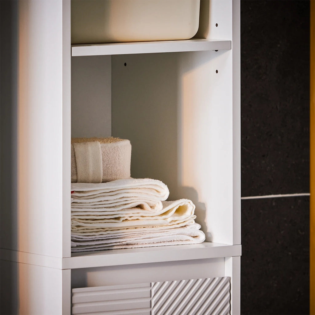 Mobile colonna bagno con portabiancheria e Mobiletto stretto salvaspazio Bianco L30*P30*A170 cm BZR158-W