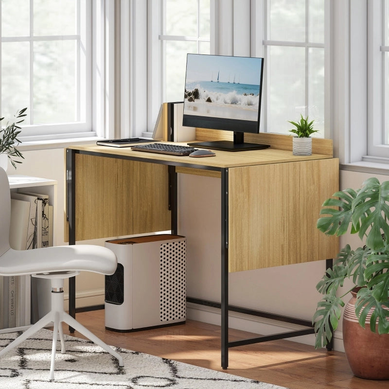 Scrivania pieghevole multifunzionale con 2 allunghe, gambe in metallo, per ufficio e studio, rovere, 170 × 58 cm