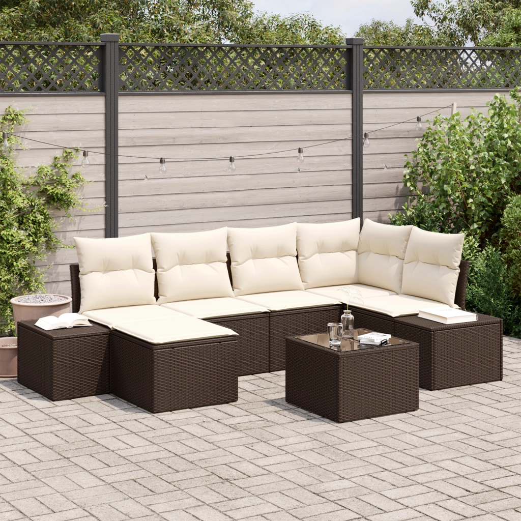 Set da giardino 6 pezzi con cuscini grigio in Polyrattan