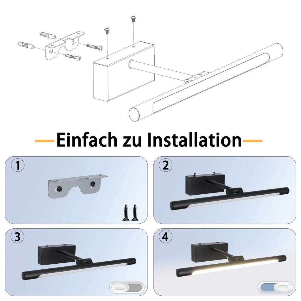 ZMH Lampada da Bagno sopra Specchio 40 cm 6W Nera a Parete IP44 4000K Luce Neutra Moderna per Armadio da Bagno Cantina