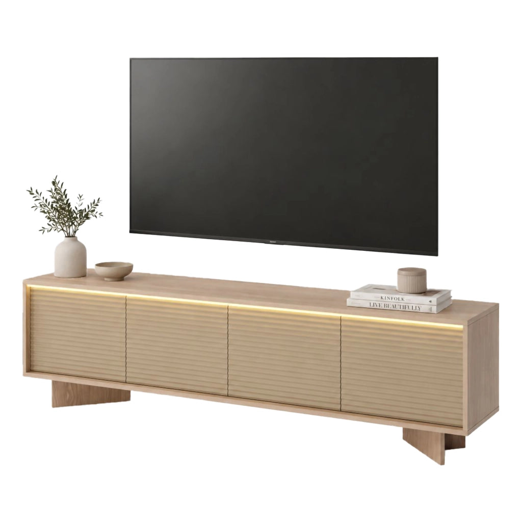 Kame, Mobile Porta tv un Ripiano, 204x40x54h cm Marrone Rovere
