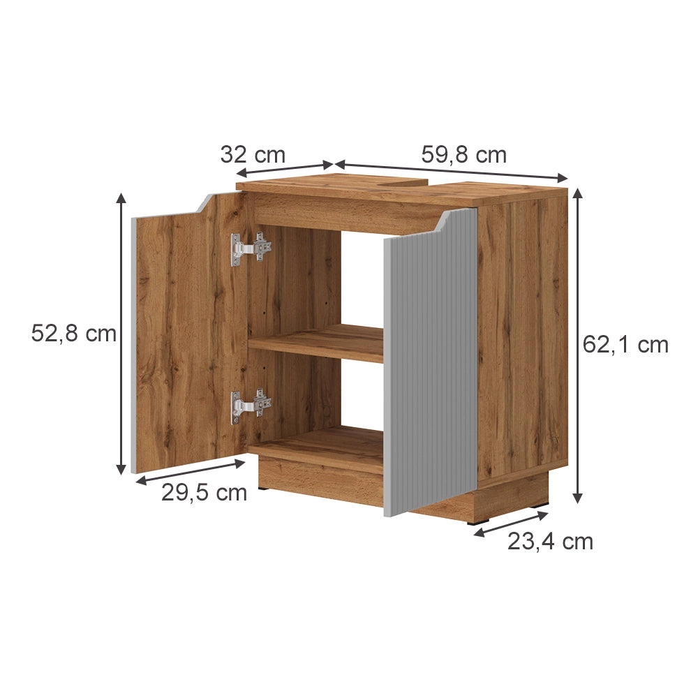 Vicco Mobile sottolavabo per bagno Rovere/grigio a righe 59.8 x 62.1 cm con 2 porte