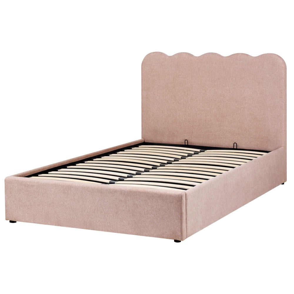 Letto in tessuto rosa pastello 120 x 200 cm contenitore elevabile con testiera e rete a doghe