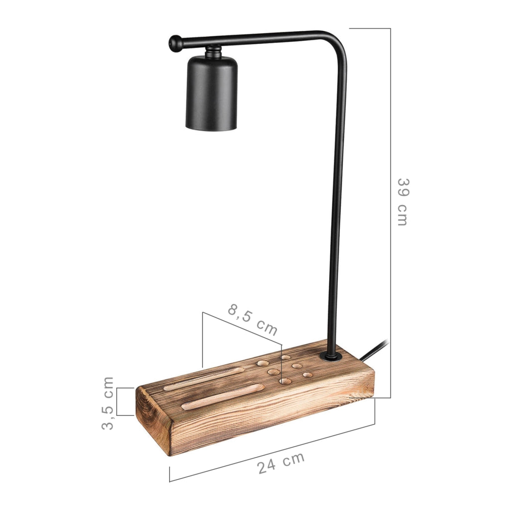 Lampada da Tavolo 'Lincoln' Senza Paralume Base in Legno con Portapenne e Porta Cellulare - Nero/Legno  [lux.pro]